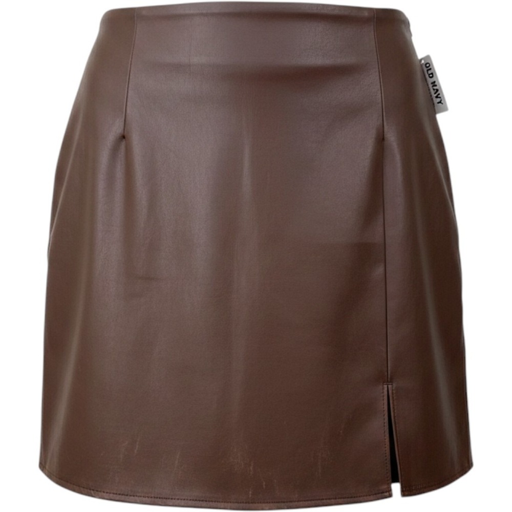 Old Navy Skirt Faux Leather Fitted Mini XS Espresso Bark Brown NWT Vegan Slit